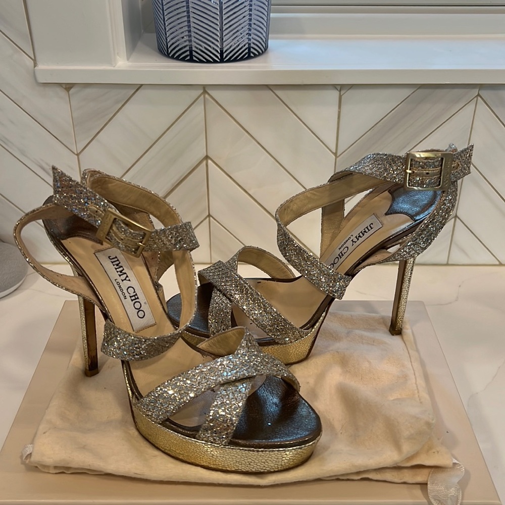 Jimmy Choo Vamp Glitter Platform Sandal